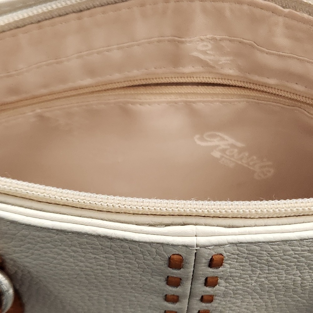 Fossil White Leather Handbag Tote | Tan Straps | Pebbled Leather Classic Stitch - Picture 6 of 11